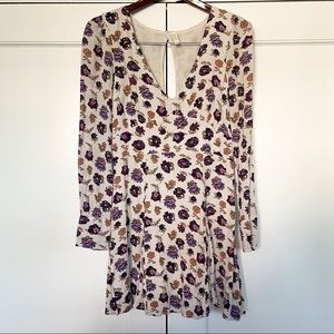 FREE PEOPLE cream and purple flower shift dress